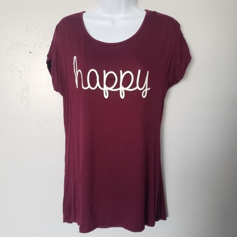 Lovely Souls Burgundy Short Sleeve T-shirt Happy Graphic Tee